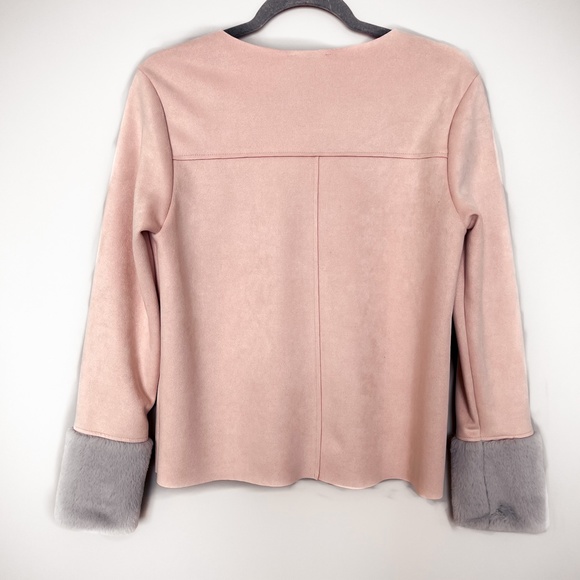 NWT | Zara Faux Suede Top Faux Fur Sleeve Trim Light Pink Grey Gray Pullover M - Picture 12 of 13